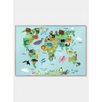 Verdenskort med dyr plakat, M (50x70, B2)