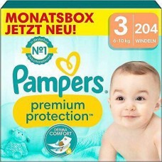 Pampers Premium Protection, størrelse 3 Midi, 6-10 kg, månedsæske (1x 204 bleer)